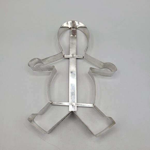 Vintage Metal Cooky Cutter 2-In-1 Snowman and Gingerbread Boy 8 Inch - Picture 4 of 7